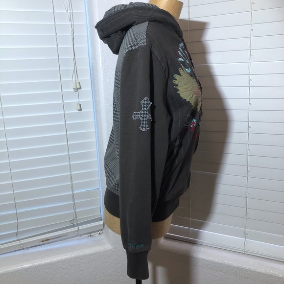 Marc Ecko men skull wings zip up hoodie grey S - Picture 3 of 6